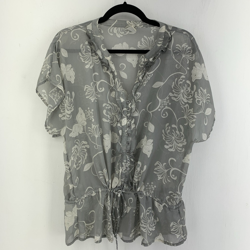 Old Navy Womens Small Sheer Top Butterfly Ruffles Twee Feminine Floral Cottage